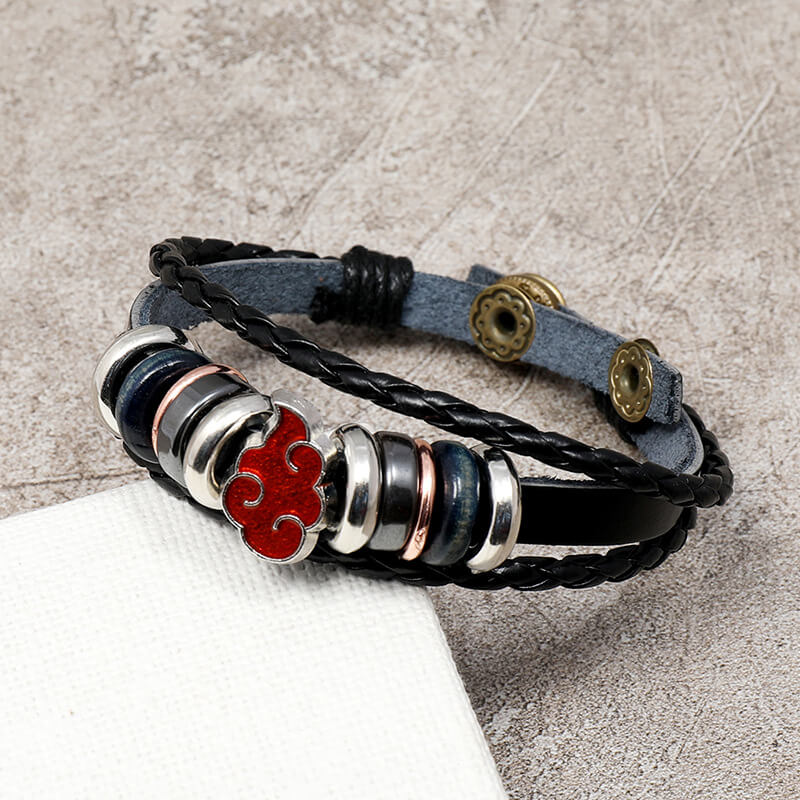 Braided Punk Fiery Red Cloud Cowhide Personalized Anime Leather Bracelet