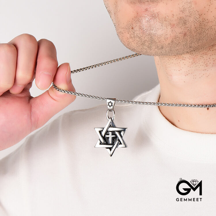 Cross Titanium Steel Hexagram Star Necklace