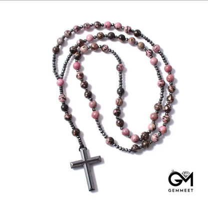 Cross Catholic Stone Rosary Necklace