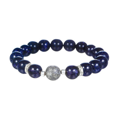 Blue Sandstone Obsidian 6mm Beaded Star and Moon Bracelet