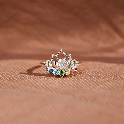 Lotus With 7 Chakras Yoga Rainbow Ring