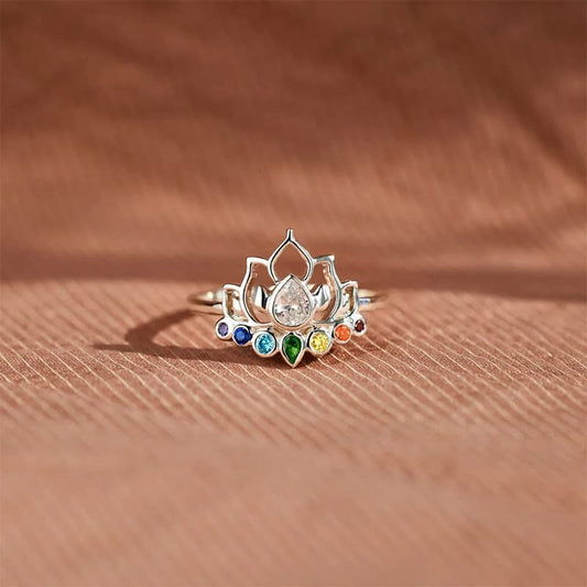 Lotus With 7 Chakras Yoga Rainbow Ring