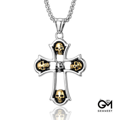 Skull Ghost Head Cross Stainless Steel Necklace