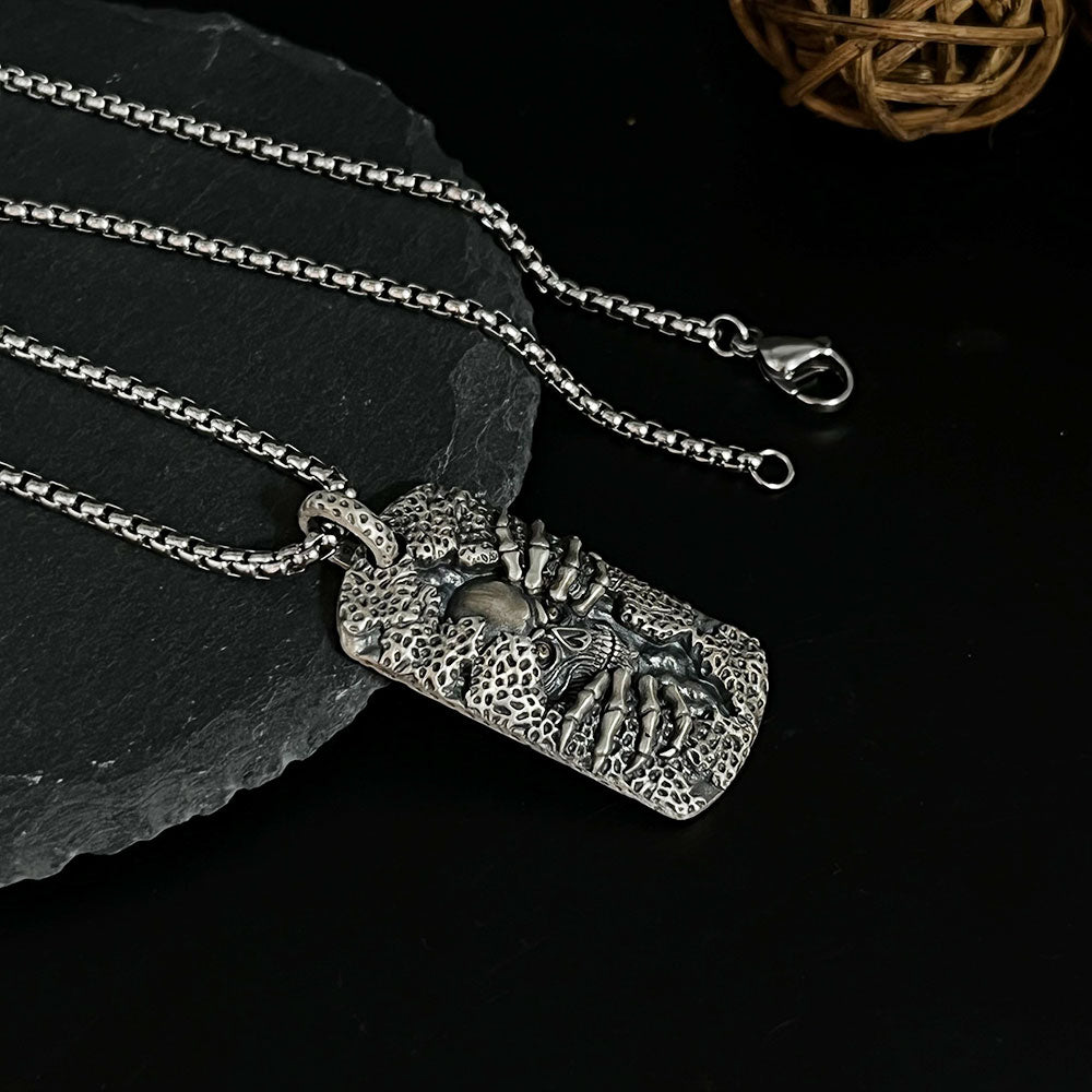 Men's Shield Skull Pattern Sterling Silver Hip Hop Pendants Necklace