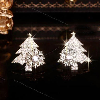 Christmas Tree Stud Earrings Micro-paved Zircon Rotatable Colorful Christmas Gift Snowflake Earrings