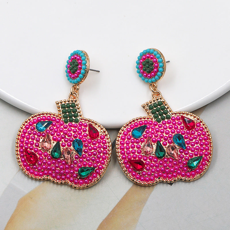 Halloween Pumpkin Inlaid Zirconia Bead Earrings