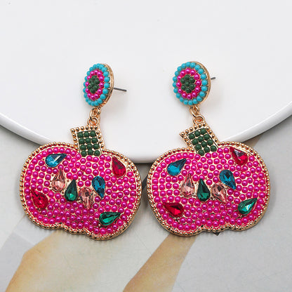 Halloween Pumpkin Inlaid Zirconia Bead Earrings