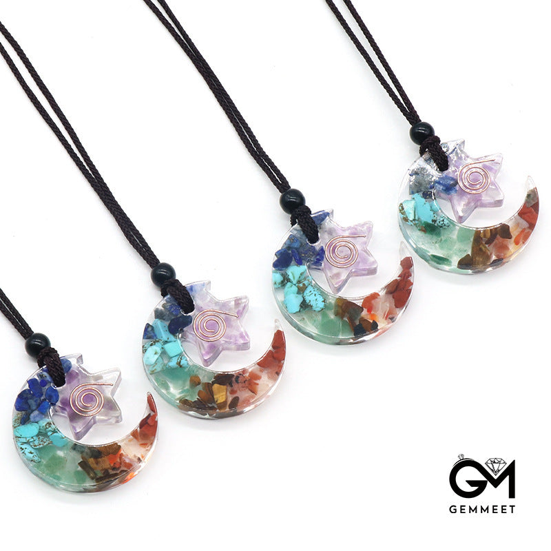 Colorful Stone Moon Star Resin Pendant