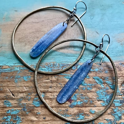 Retro Lapis Lazuli Large Hoop Earrings