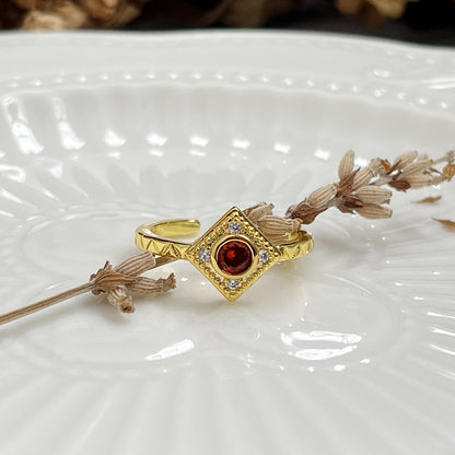 Vintage Diamond Red Zircon Ring