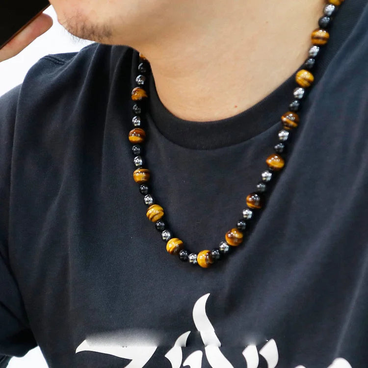 Healing Crystal Obsidian Tiger Eye Hematite Beads Necklace