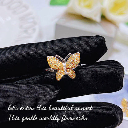 Versatile Fresh Butterfly Necklace Butterfly Bracelet Yellow Diamond Earrings Colorful Treasure Ring Bright Butterfly Set