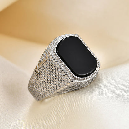 Men's Serpentine Titanium Steel and Glass Ring