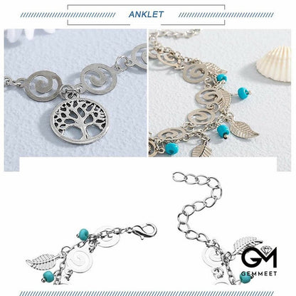 Turquoise Tree of Life Pendant Bracelet Anklet