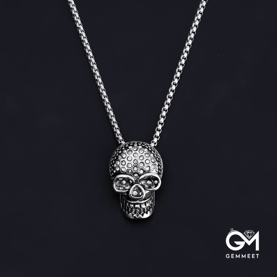 Stainless Steel Skull Zircon Necklace