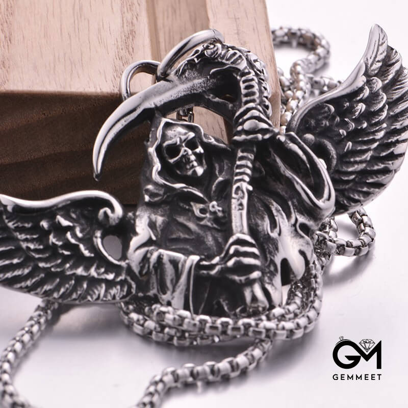 Stainless Steel Flying Eagle Skull Pendant Necklace