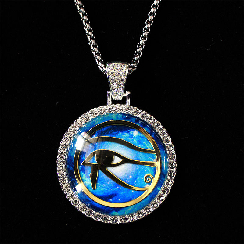 Big Resin Horus Eye Halo Stones Pendant Necklace