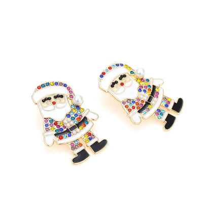 Christmas Cartoon Character Color Zircon Earrings New Drop Oil Inlaid Zircon Santa Claus Earrings