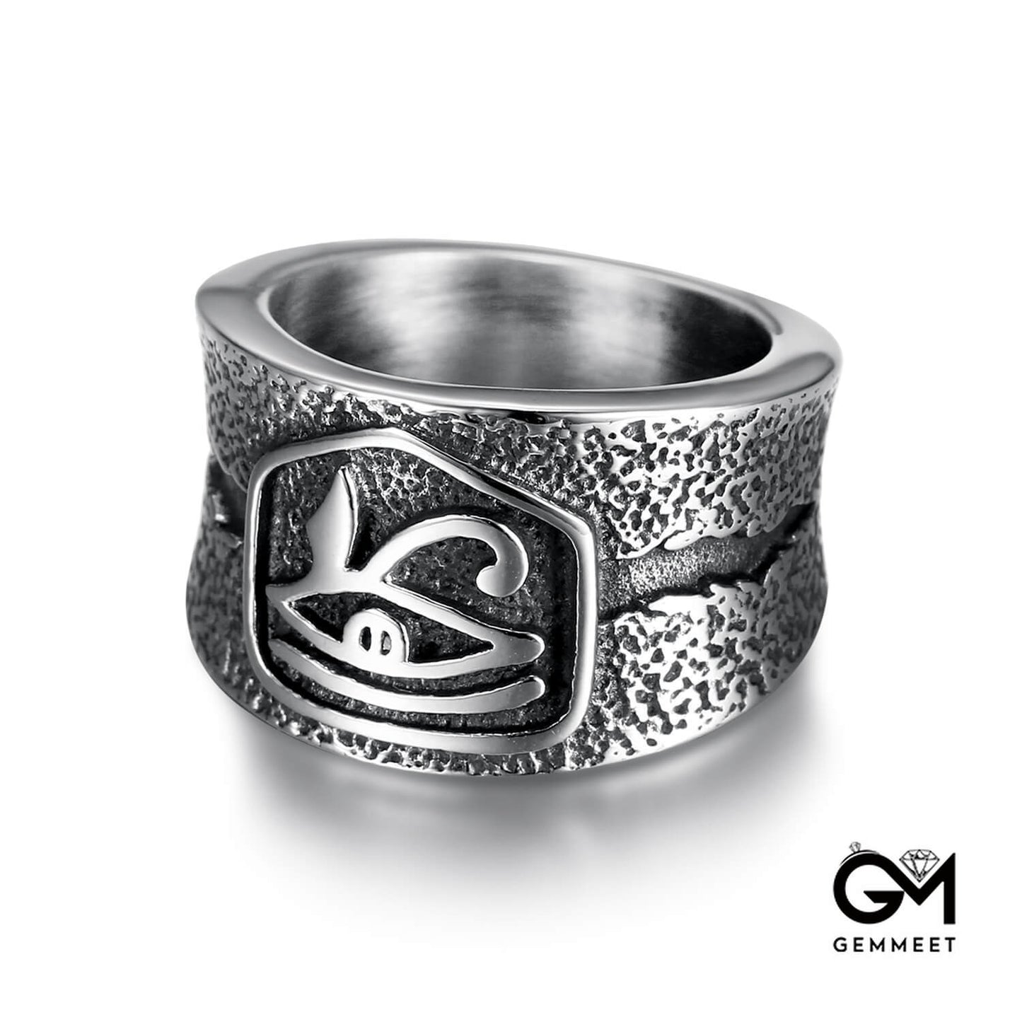 Boiled Black Polished Ancient Egyptian Eye of Horus Ring