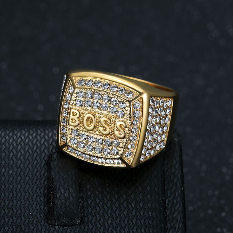 HIPHOP Square BOSS Letter Men's Ring