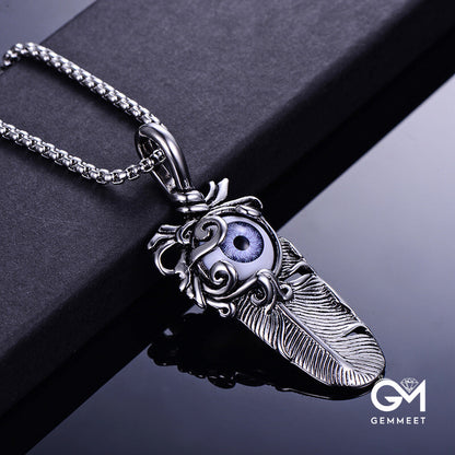 Stainless Steel Vintage Feather Eye Necklace