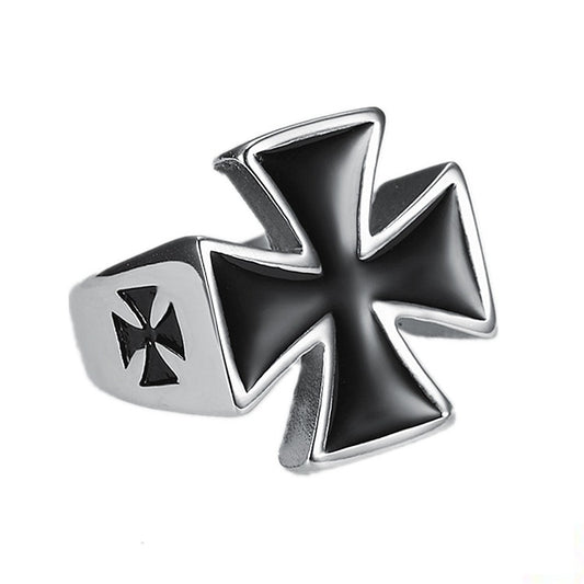 Punk Vintage Polished Black Iron Cross Ring