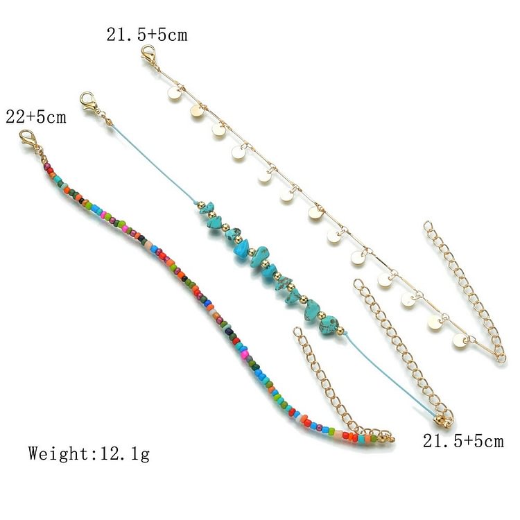 Turquoise Colored Beads Boho Anklet