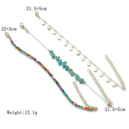 Turquoise Colored Beads Boho Anklet