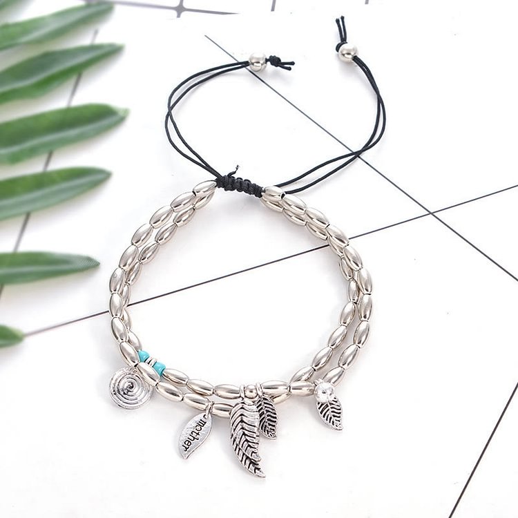 Turquoise Silver Leaf Double Layer Bracelet Anklet