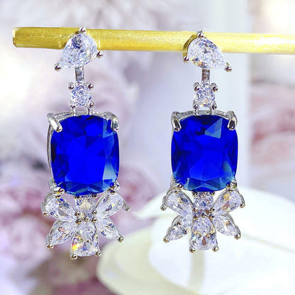 Simulated Sri Lanka Sapphire Stud Earrings Bright Zircon Earrings for Women