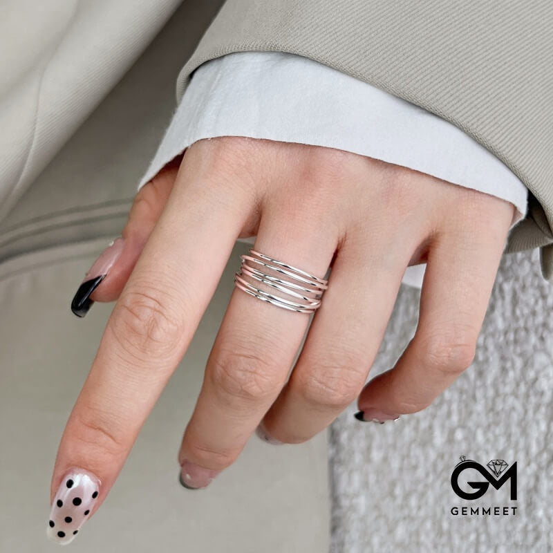 S925 Sterling Silver Hollow Multi-line Open Ring