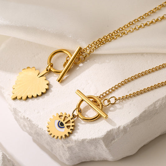 Cute Heart & Evil Eye Pendant Necklace