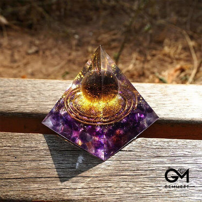 Tiger Eye Crystal Ball with Amethyst Orgone Pyramid