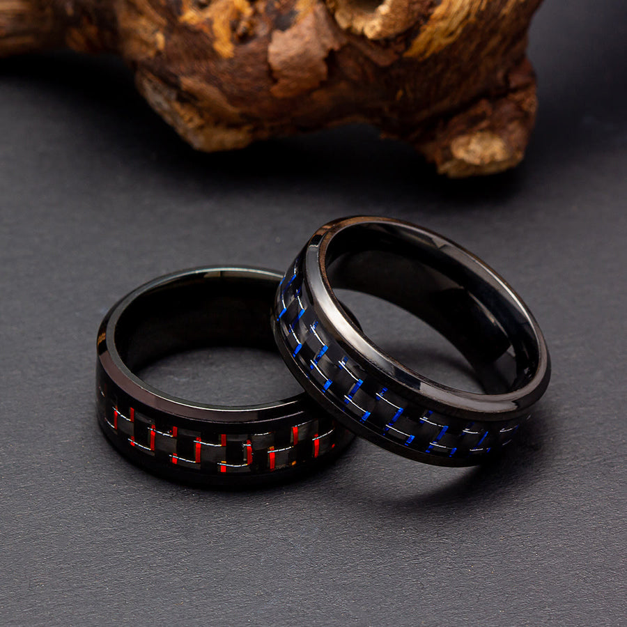 Carbon Fiber Black Titanium Beveled Edges Couple Ring