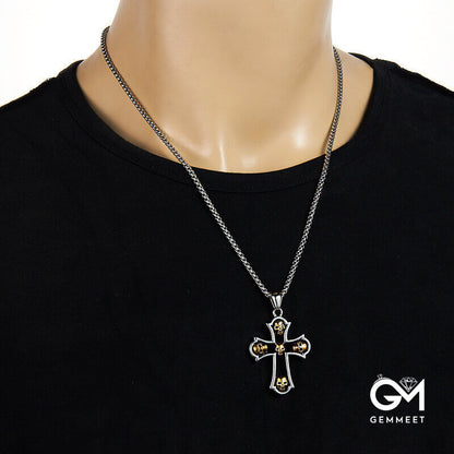 Skull Ghost Head Cross Stainless Steel Necklace