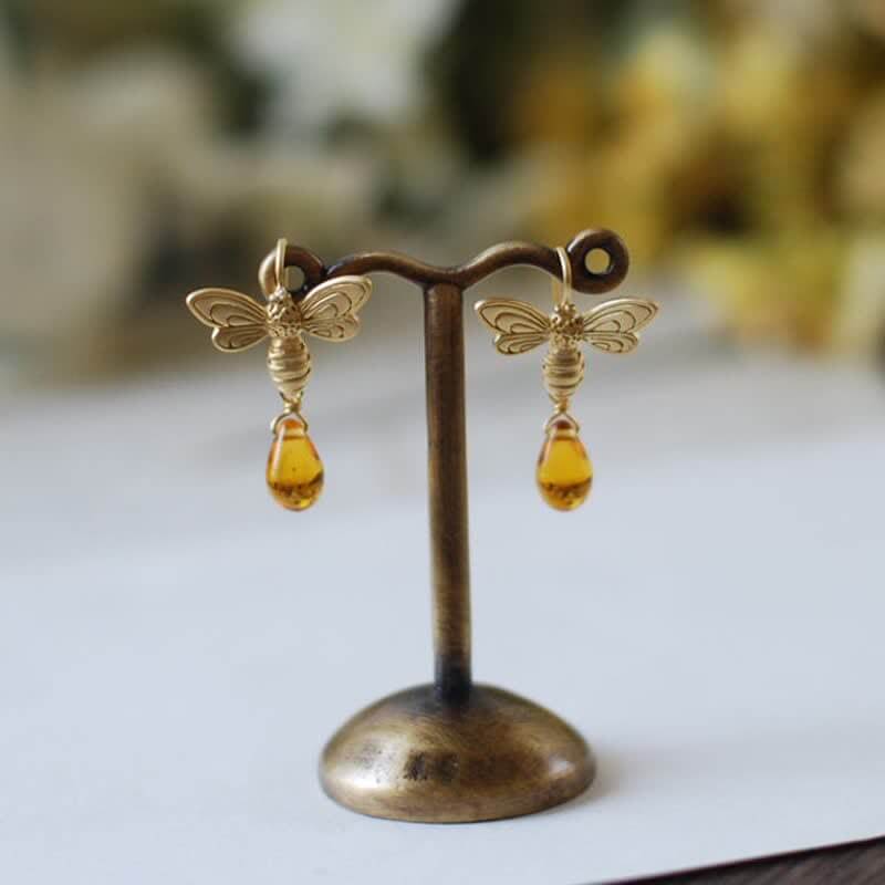 Bee Topaz Honey Drop Amber Earrings & Necklace