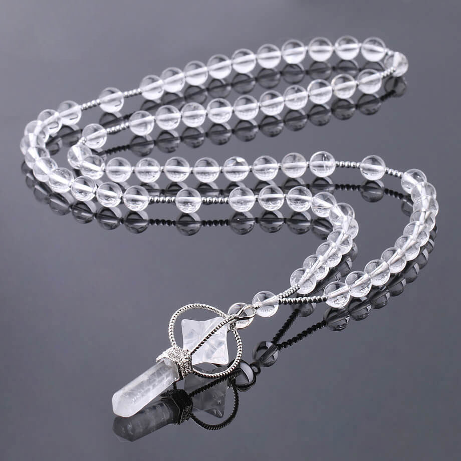 White Crystal Pillar Long Beaded Necklace