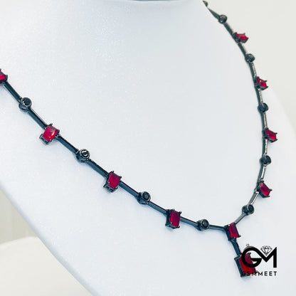 Square Red Stone Pendant Necklace