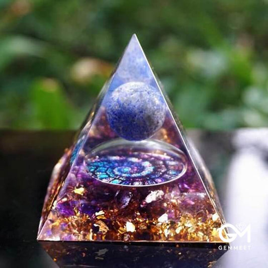 Lapis Lazuli Sphere with Amethyst Orgone Pyramid