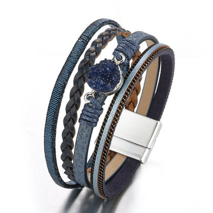 Cluster Braided Leather Magnetic Leather Bracelet