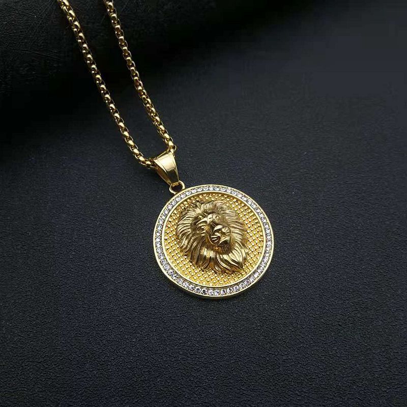 Animal Hip Hop Gold Plated Zircon Lion Head Pendant