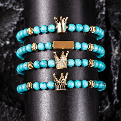 Blue Beaded Roman Numerals Crown Bracelet