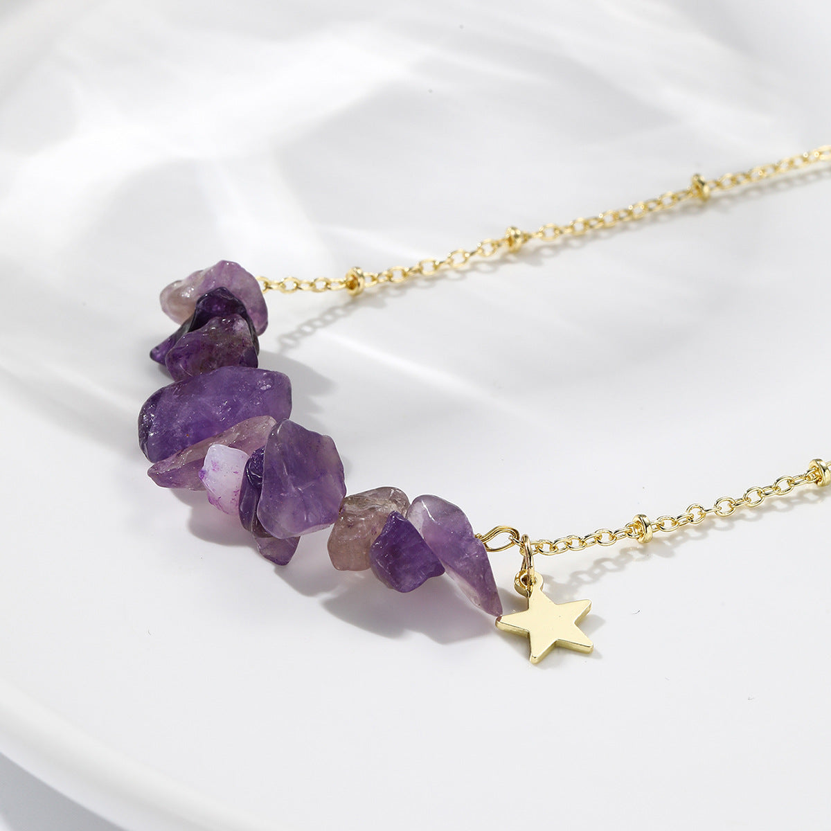 Irregular Purple Stones Link Chain Necklace