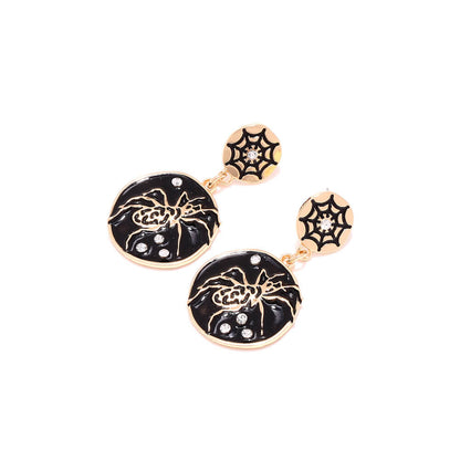 Halloween Inlaid Zircon Spider Earrings Personality Temperament Alloy Dripping Oil Spider Web Earrings Dark Earrings