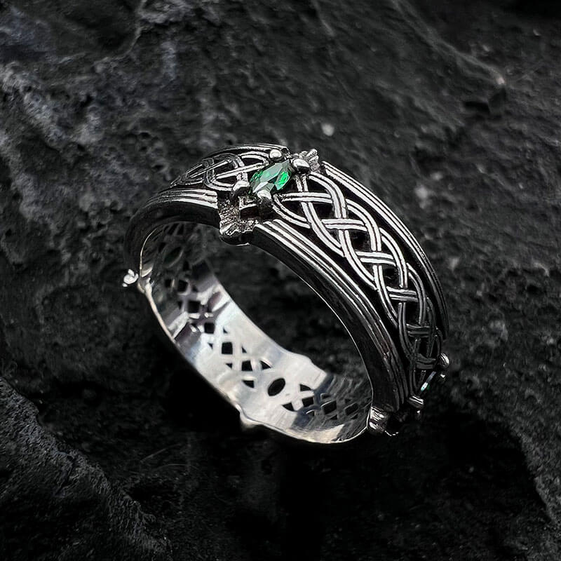 Green Gem Rope Totem Thick Adjustable Band Ring