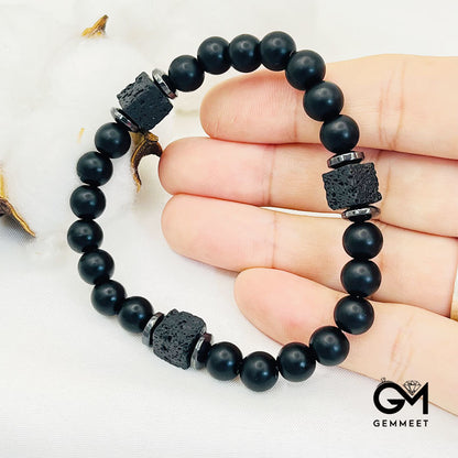 Matte Black Onyx with Cube Lava Bracelet