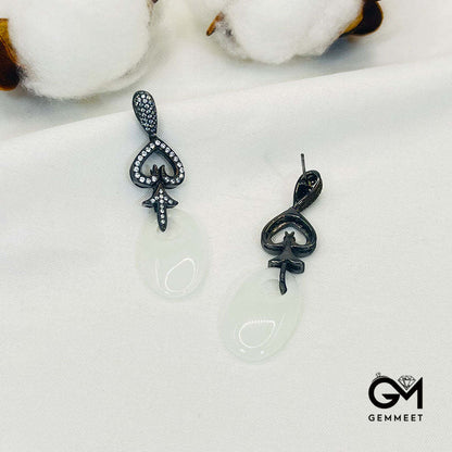 Black Arrow Shape White Stone Drop Earrings