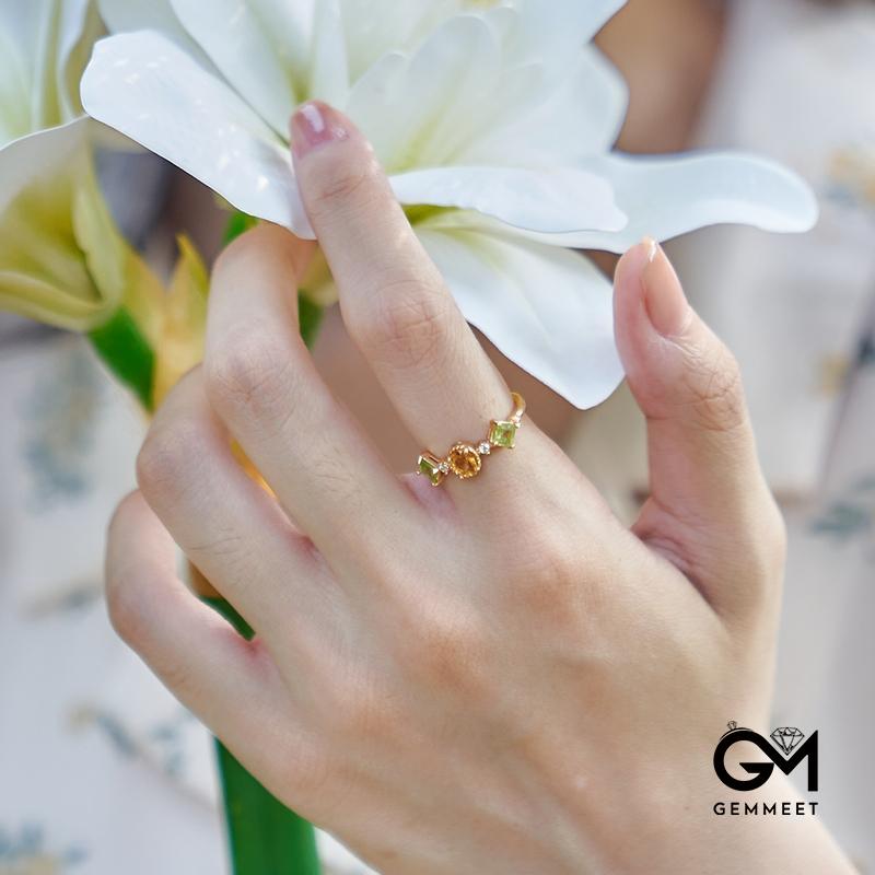 Simple Retro Citrine Gold Plated Ring