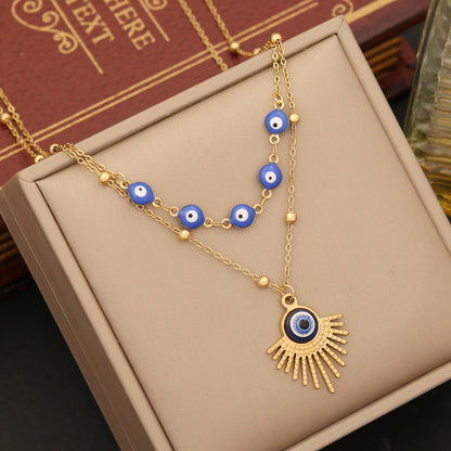 Blue Evil Eye Pendant Bracelet Necklace & Earrings