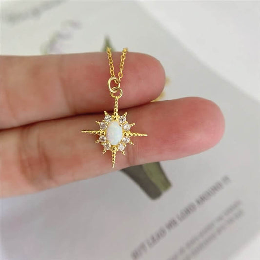 Opal White Zircon Northstar Dainty Star Necklace